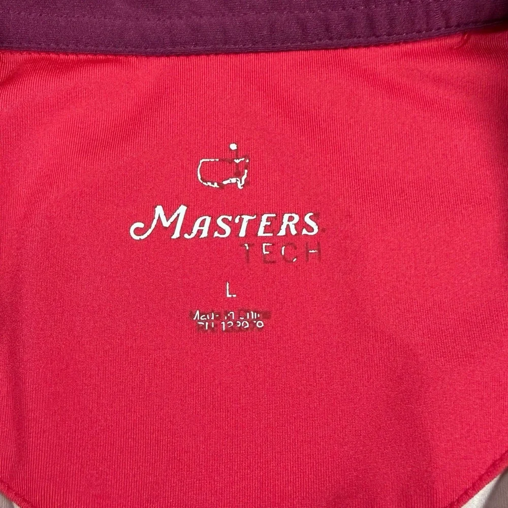 Masters Tech Golf Polo Mens Large Red Striped Performance Augusta Logo